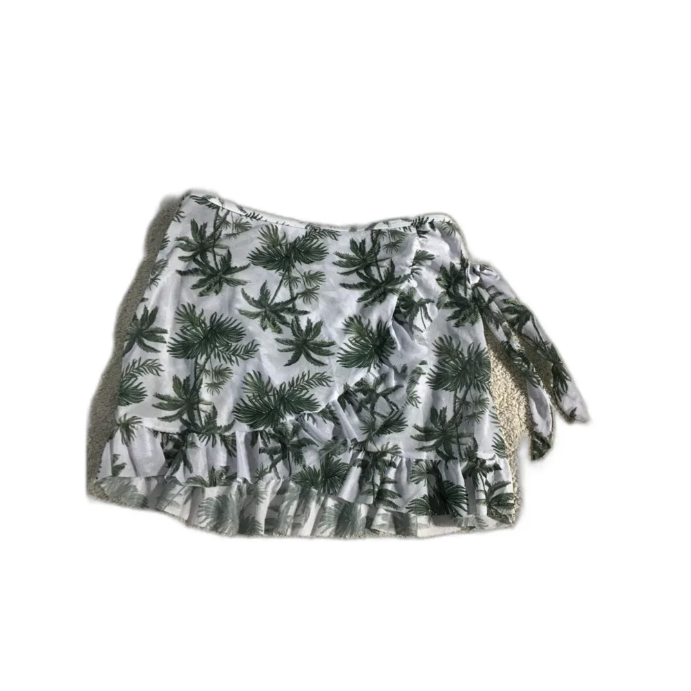 Girls Green Bikini Set with Palm Skirt